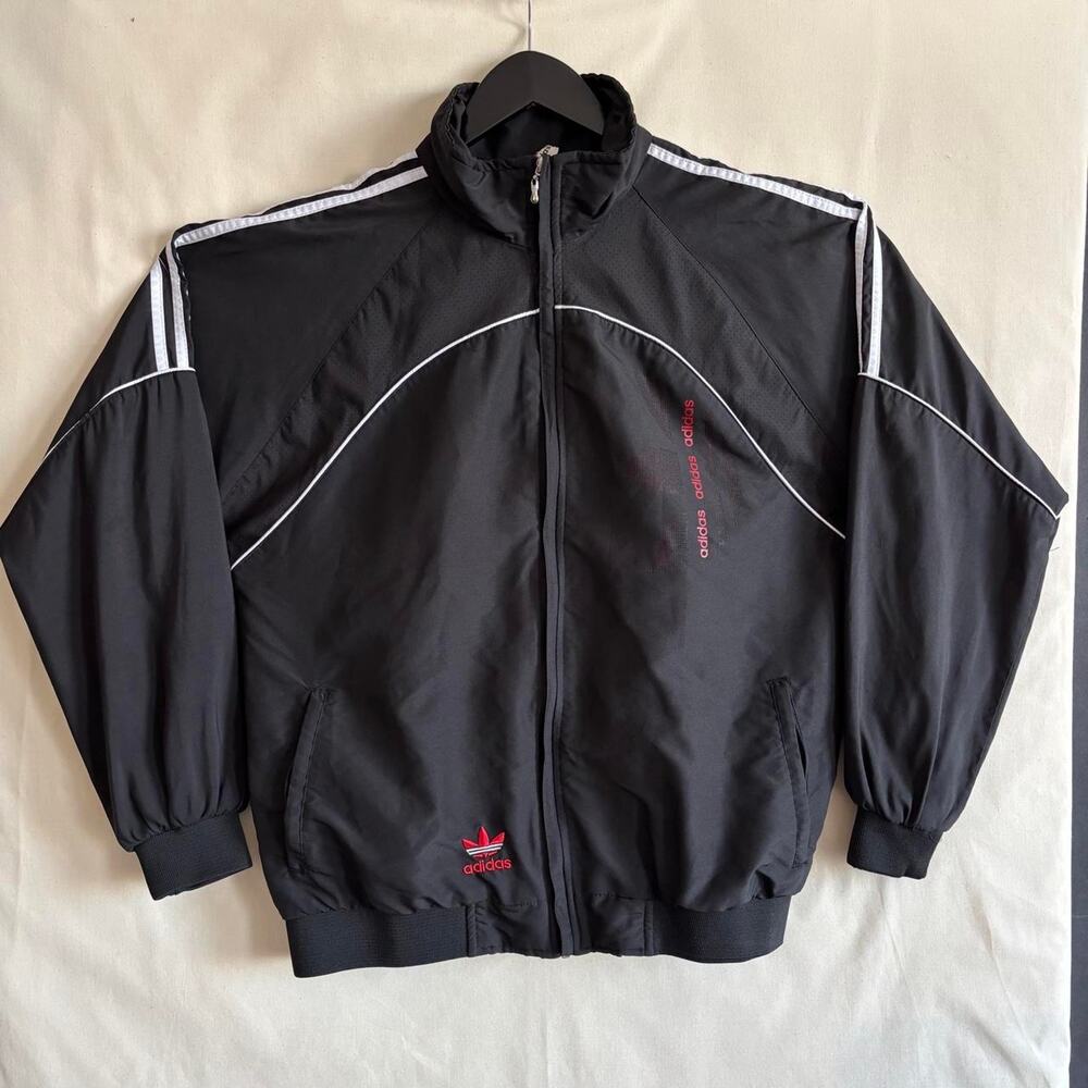 VTG Adidas 90s Y2K Black Red Trefoil Track Jacket Athleisure - Size XL